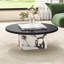 Table basse ronde moderne 35,43 ", bois massif et faux marbre pour le salon