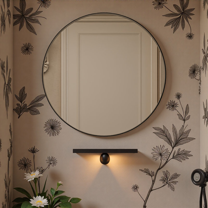 Armoire à pharmacie ronde avec cadre en métal 23,6 pouces avec miroir et tablettes réglables avec rangement pour salle de bain