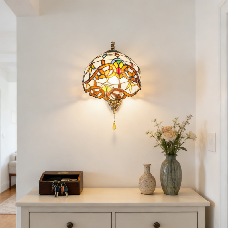 7.9" Tiffany-Style Stained Glass Wall Sconces With Pull Chain
