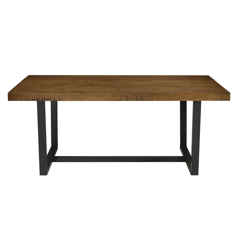 Modern Distressed Solid Wood And Metal Open Frame Dining Table, 30.09"H x 72.09"L x 36.09"W, Oak