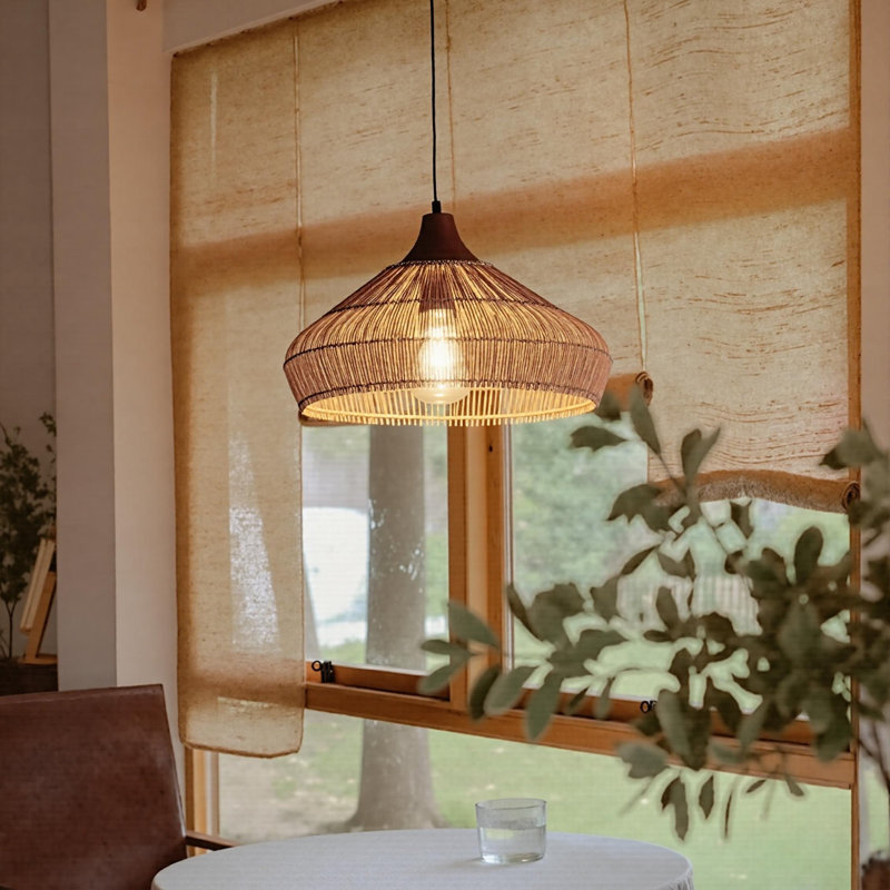 Luminaire en rotin 1 lumière fabriqué à la main, H 10,23 po x l 15,74 po x P 15,74 po