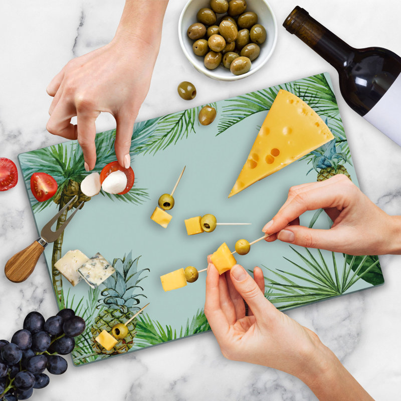 Ambesonne Tropical Cutting Board Large Size Frame Style Palm Trees Multicolor