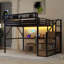 Grand lit mezzanine en métal avec bureau, escalier et station de charge, idéal pour les enfants et les adolescents, maximisant l'espace et la fonctionnalité-134229346-134229347