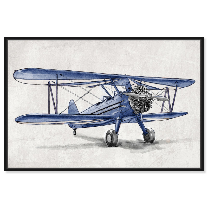 «Bertineke Transport Blue Vintage Aviator Airplanes», reproduction d'art sur toile, H 16 po x l 24 po, Toile encadrée, Noir