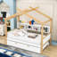 Lit simple en bois avec lit gigogne et tablettes de rangement