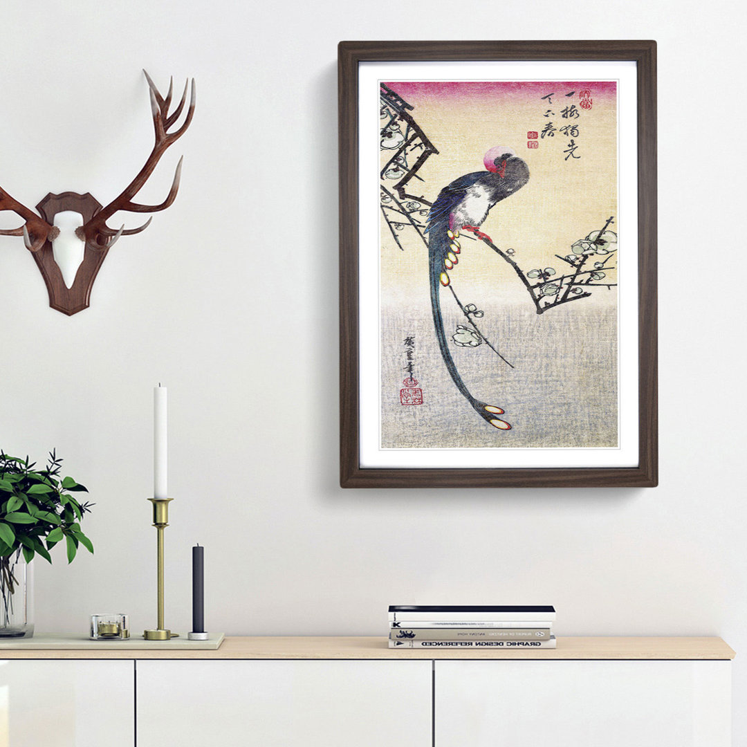 A Bird on a Plum Branch by Utagawa Hiroshige - Framed Print