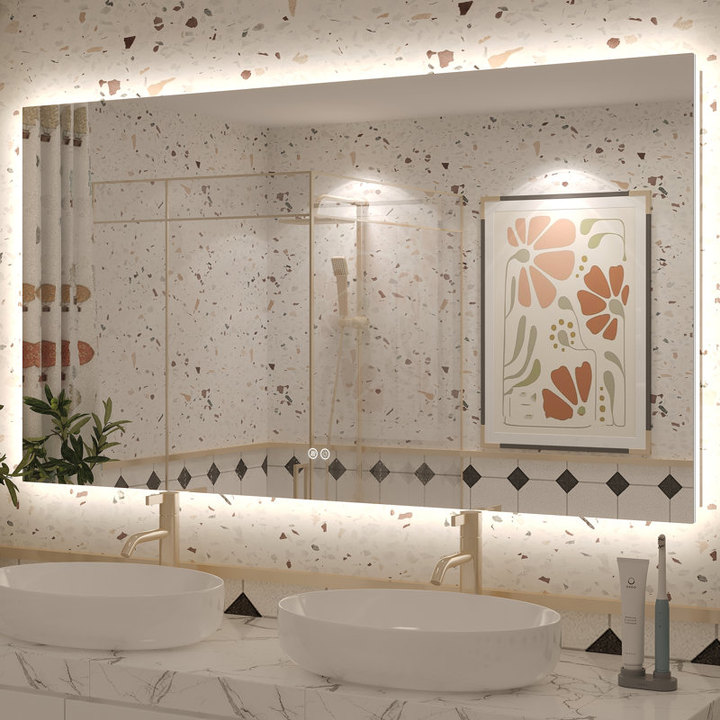 Molly Rectangle/Round/Oval LED Anti-Fog Tempered Glass Wall Bathroom Vanity Mirror - UL Certified, 55" x 30", Rectangle