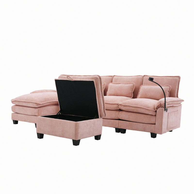 UNITED WE WIN 106" U Shape Sectional Sofa Cloud Couch For Living Room, Upholstery Comfy Modular Sofas, 4 Seat Chenille U-Shaped Sleeper Sofa With Chaise Lounge, Ottoman & Pillows