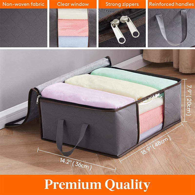 Clothes Storage Bag, Foldable Storage Bins Closet Organizer With Reinforced Handle Sturdy Fab, Grey