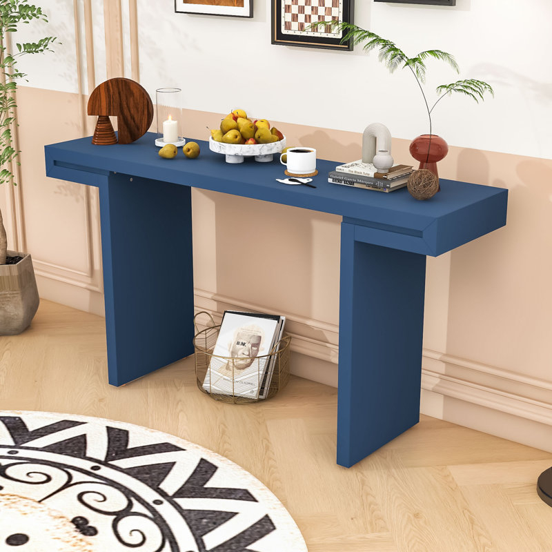 Console moderne avec finition peinte lisse, pieds réglables, Marine