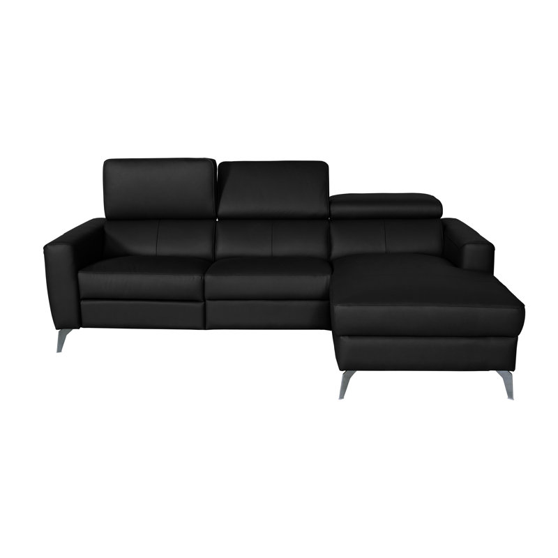 Amorian Leather Reclining Corner Sofa, Right Hand Facing, Black