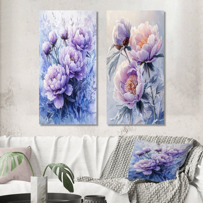 Lavender Winter Peonies Embrace I - Floral Wall Art 2 Panels Collection