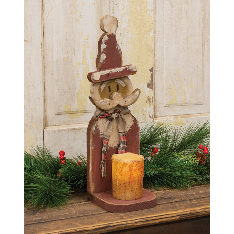 Rustic Wood Santa Jar Candle Sconce