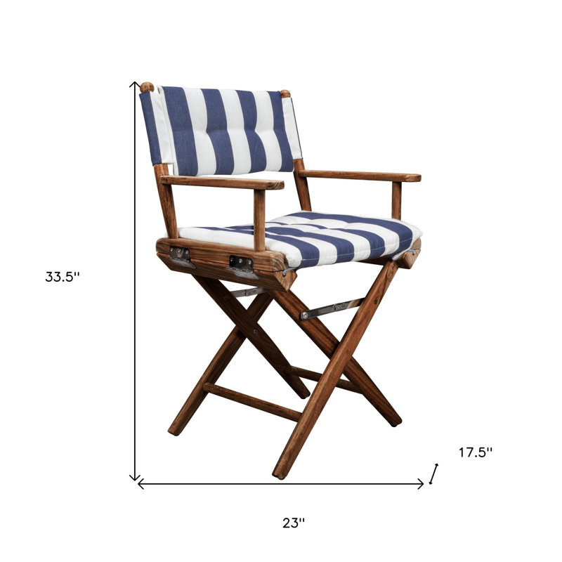 Chaise de réalisateur pour l'extérieur en bois massif bleu et blanc 23 po avec coussin bleu et blanc