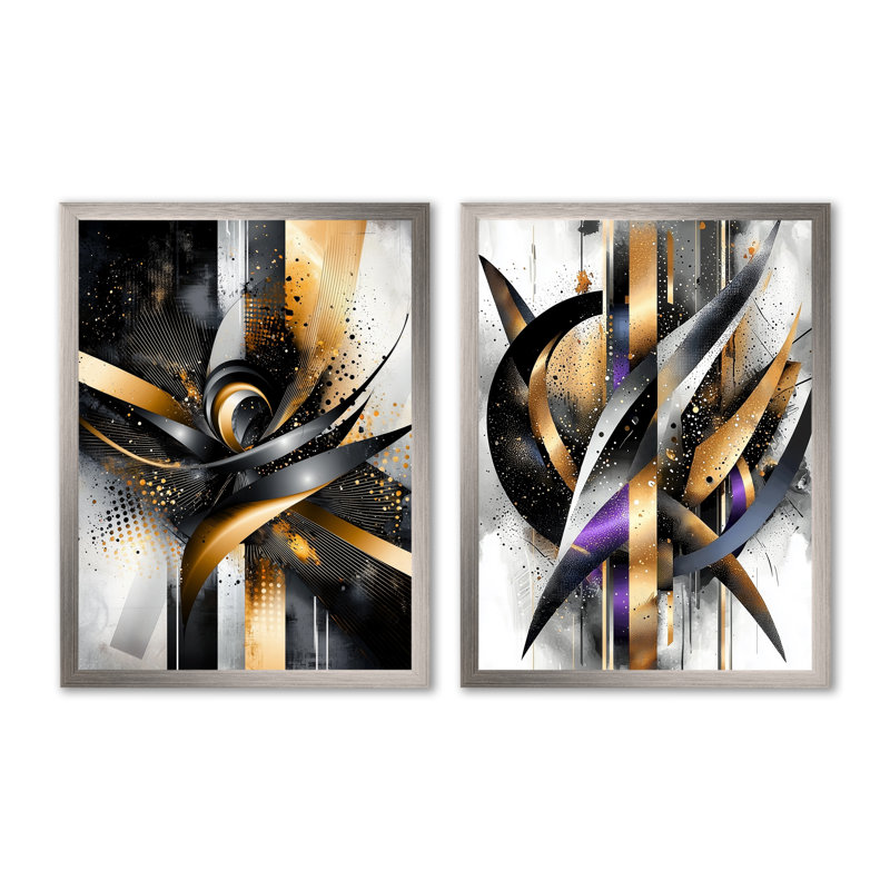 Glam Vortex of Geometric Space I - Abstract Wall Decor, Modern Abstract, art mural 2 pièces, H 32 po x l 48 po