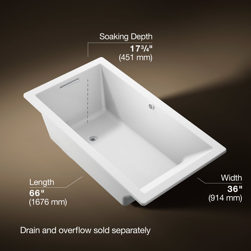 Underscore® 66" x 36" Drop In Soaking Acrylic Bathtub with Heater, White