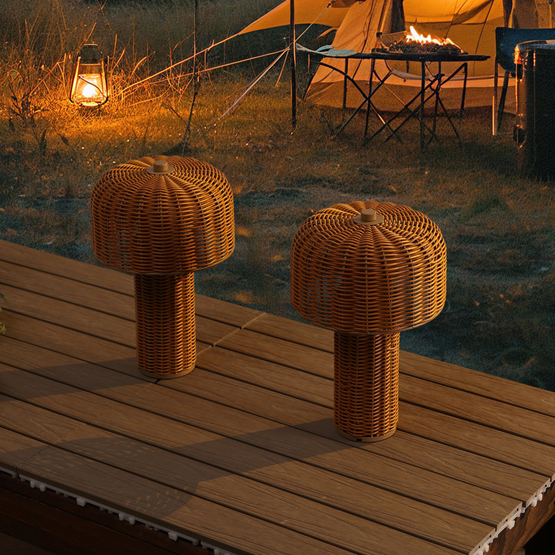 Mia 10" Modern Scandinavian Indoor/Outdoor Faux Wicker Rechargeable/Cordless Dimmable Integrated LED Table Lamp
