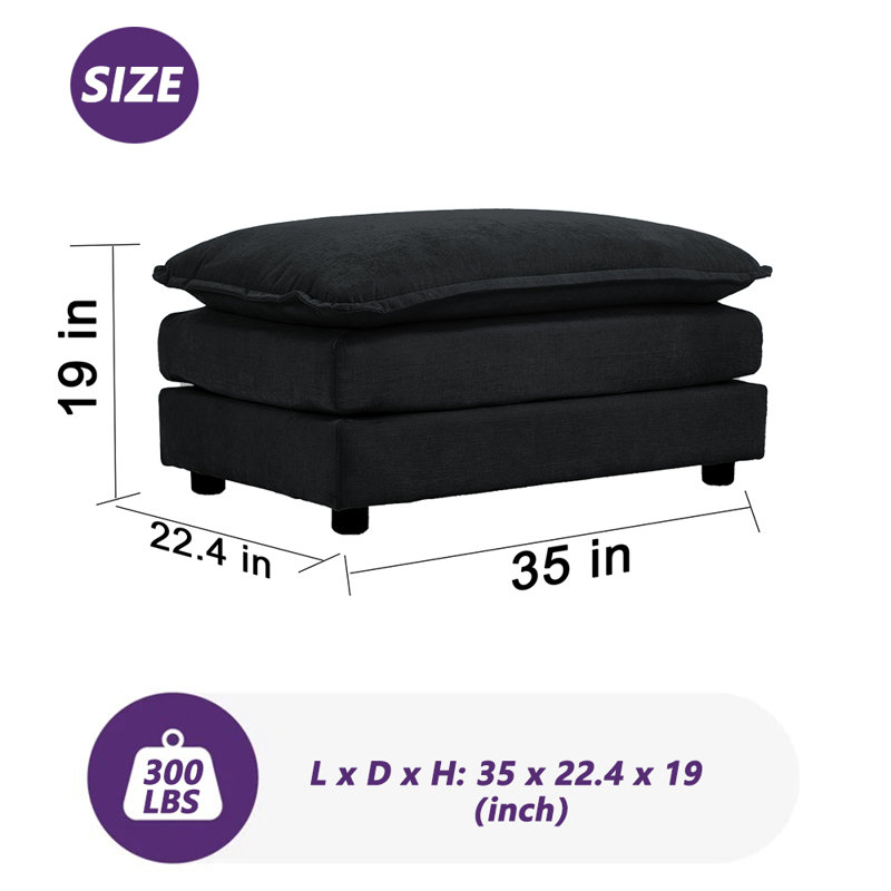 Upholstered Chenille Ottoman, Black