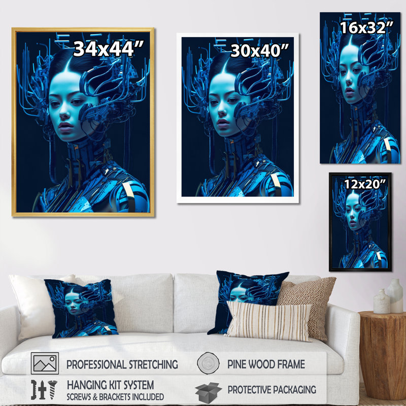 Sci Fi, personnage féminin I sur toile, Cadre photo noir, H 32 po x l 16 po x P 1 po