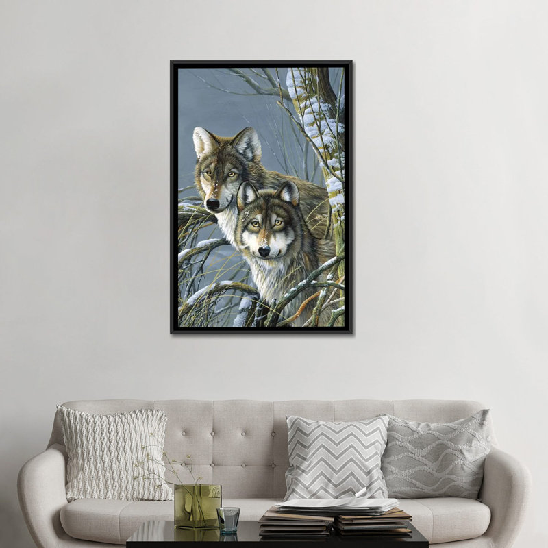 «Two Wolves» par Jan Weenink, reproduction d'art graphique sur toile, H 26 po x l 18 po x P 1,5 po, Toile encadrée noire