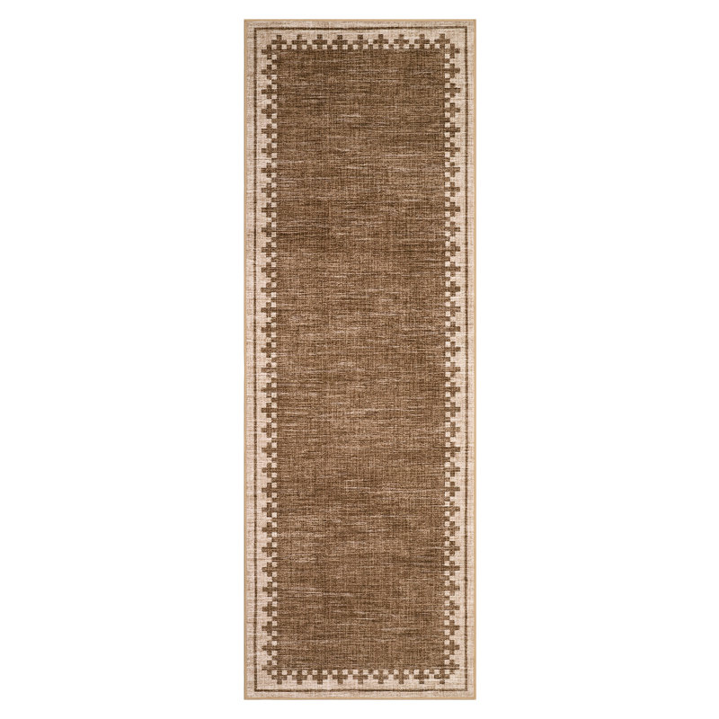 Modern Bordered Washable Area Rugs for Living Room Bedroom, Stain Resistant & Non Shedding Cozy Soft Low Pile Carpet, Brown