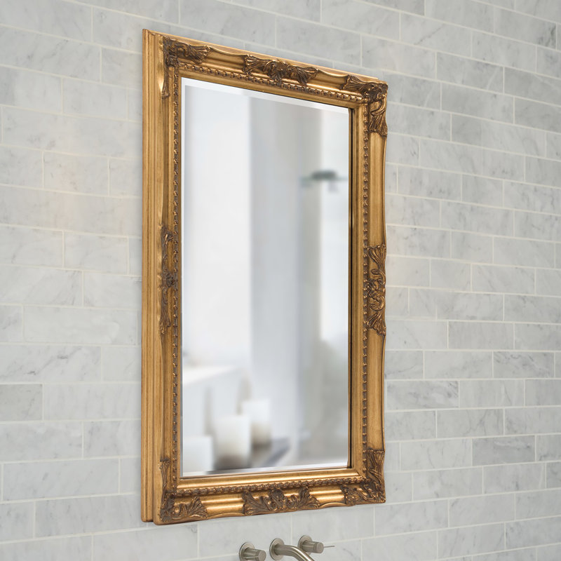 Solid Wood Rectangle Mirror, Antique Gold Leaf