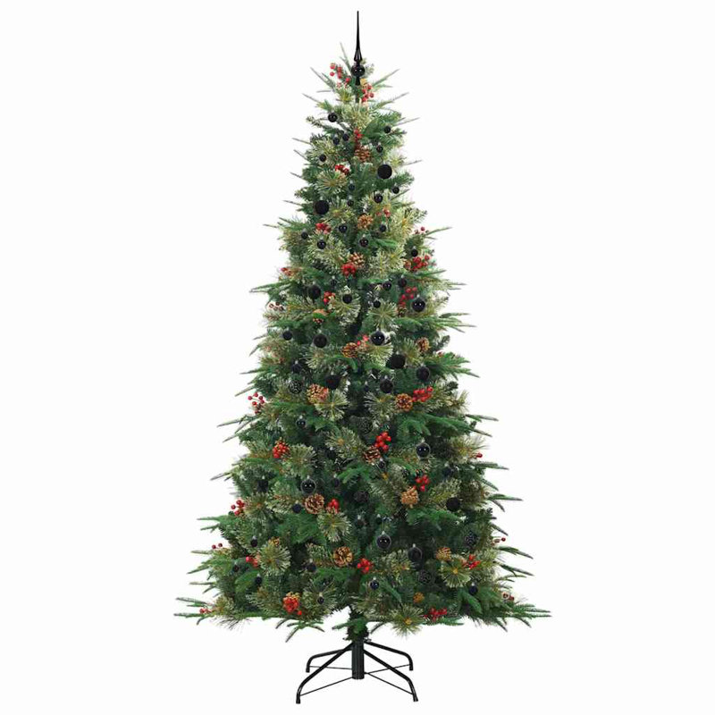 Artificial Hinged Christmas Tree Green PE and PVC, Green/Black, 7.87' H