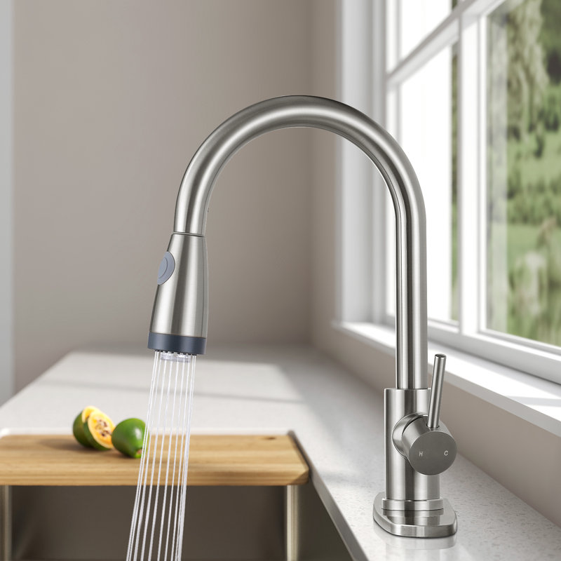 LED Pull Out Kitchen Faucet with Pull Down Sprayer, Brushed Nickel