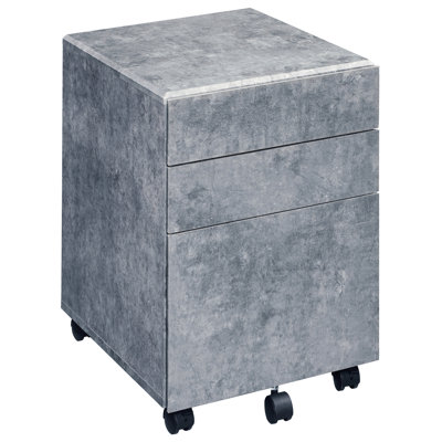 Silver Industrial File Cabinet With Faux Concrete Covering And Convenient 3 Drawers Office Look