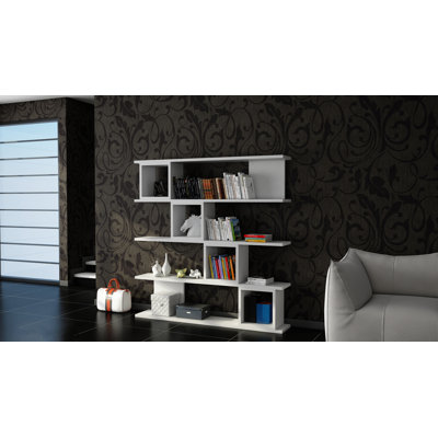 Modern White Bookshelf, 47.2 x 47.2 x 7.7 inches | 100% Melamine Coated Particle Board, Thickness: 0.7 inches | Numerous Shelves, Wall-Mountable Design | Elegant, Space-Saving Storage Solution for Home or Office