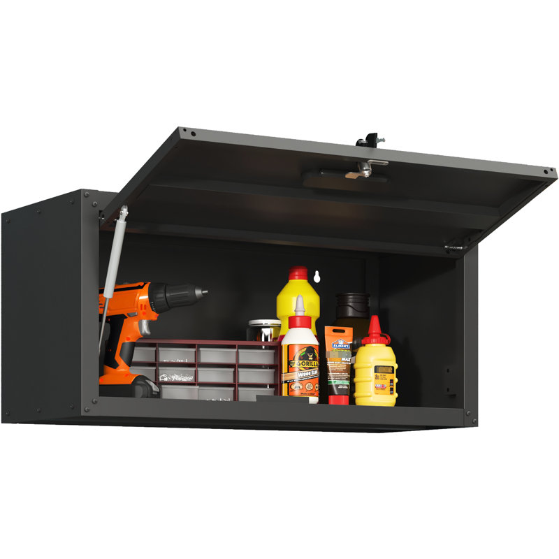 Armoire murale en métal robuste - noire pour le rangement au sous-sol. Vaste espace, verrouillable, garage en tôle d'acier de 0,65 mm spacieux, verrouillable, capacité de 120 lb, moderne
