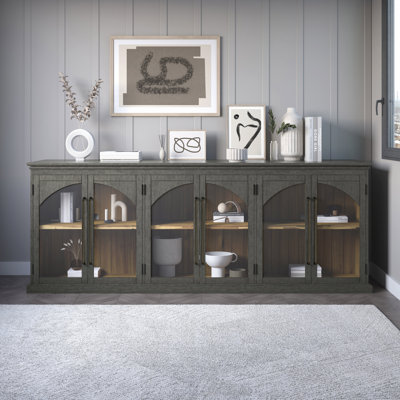 Sherree 96" Gothic Arch Transitional Sideboard Storage Cabinet with Glass Doors