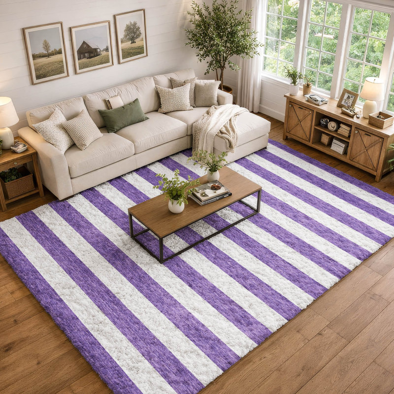 Premium Machine Washable Dream Shag ADS528 Striped Rug, 10' x 14', Purple