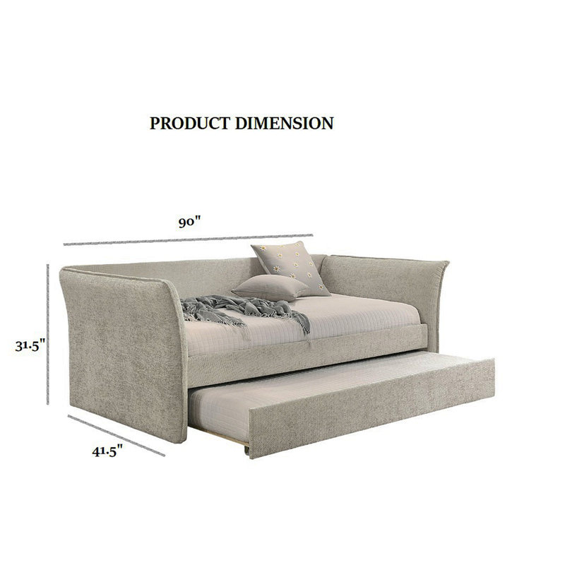 Transitional Style 1Pc Twin Size Daybed W/ Trundle Flared Arms Mattress Ready Beige Finish Primary Living Room, Beige