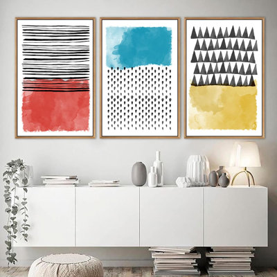Abstrait, blocs de couleurs vives et carrés abstraits, impression sur toile, 3 pièces