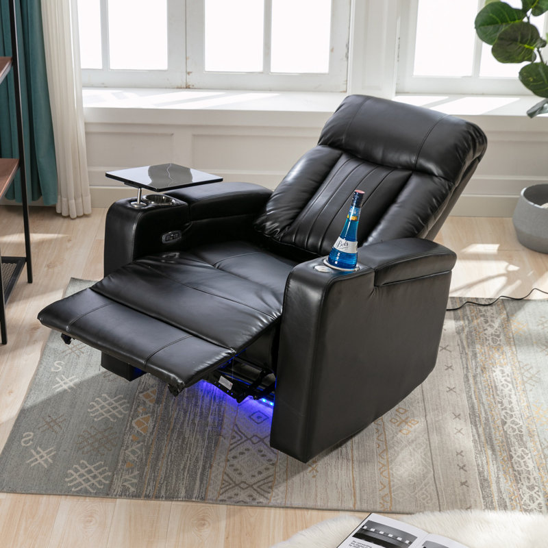 Fauteuil inclinable de cinéma maison 34,4 po Shanice, Similicuir noir