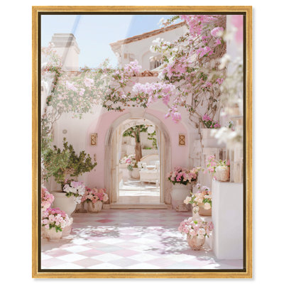 Pink Archway Paradise I Framed Acrylic Print Vintage Coastal Decor by Notoriart, Gold Frame, 16 x 20