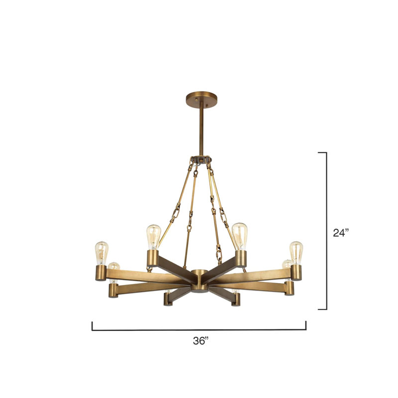 Antique Brass 8-Light Starburst Metal Chandelier