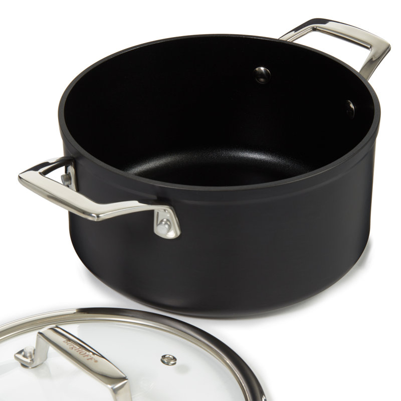 BergHOFF Essentials 5Pc Non-Stick Hard Anodized Cookware Starter Set With Glass Lids, Black