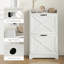 Armoire à chaussures cachée blanc patiné avec 2 tiroirs rabattables et tablettes réglables pour 8 paires (entrée)