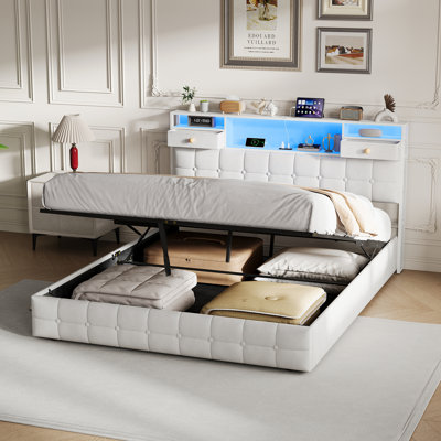 Upholstered Velvet Lift Up Storage Bed