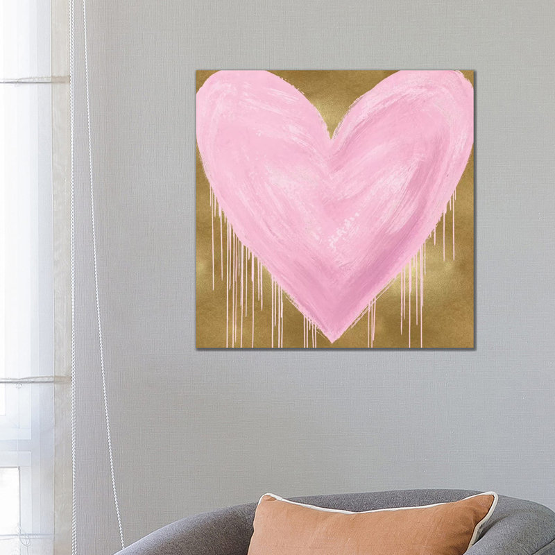 Big Hearted Pink On Gold by Lindsay Rodgers - Wrapped Canvas Print, 66.04 cm H x 66.04 cm W x 1.91 cm D