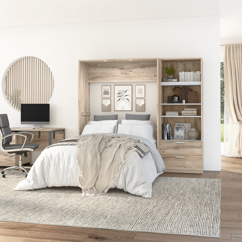 Lit escamotable avec rangement pour garde-robe Osterman, Grand, Brun rustique / Blanc