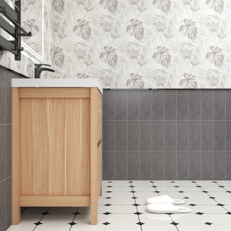 Meuble-lavabo simple 29,5 po avec plateau en acrylique Fuiloro, Chêne clair