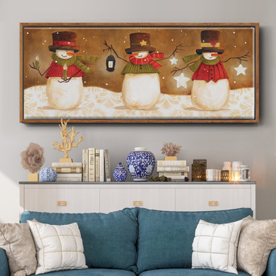 «Top Hat Snowmen» - Toile encadrée