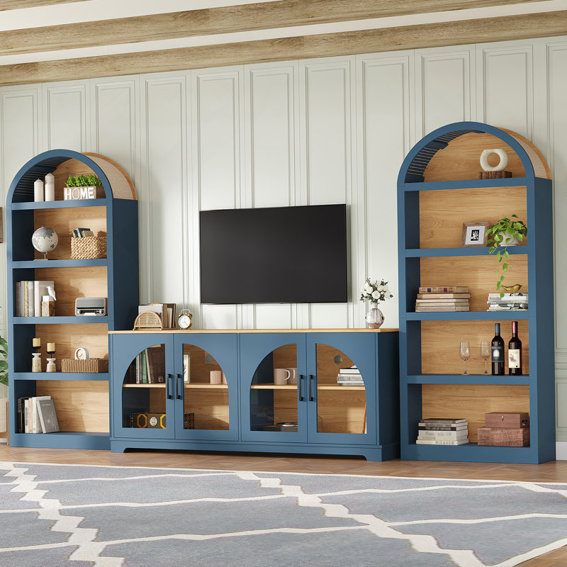 Ensemble de meuble télé 3 pièces, avec meuble télé pour téléviseur de 70 po ou moins et salon, Bleu