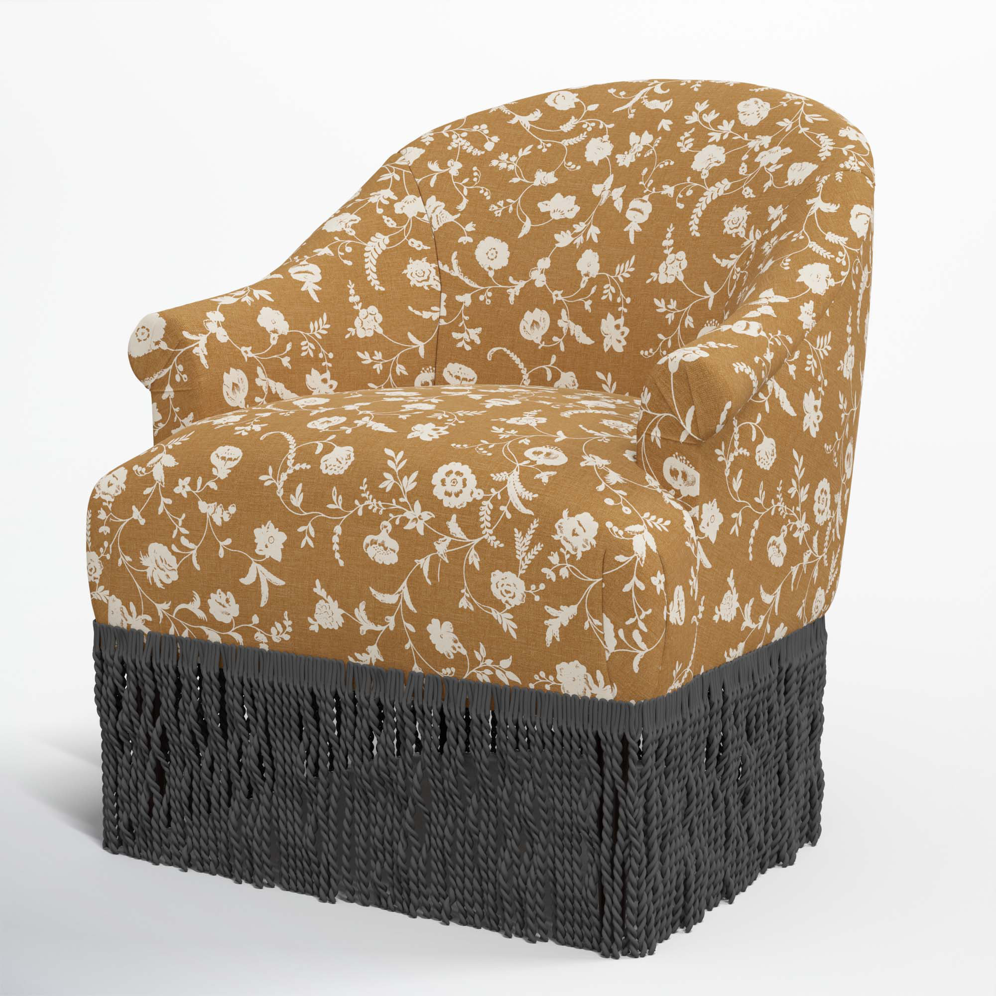 Callie Barrel Chair, Black, Robina Floral Ochre