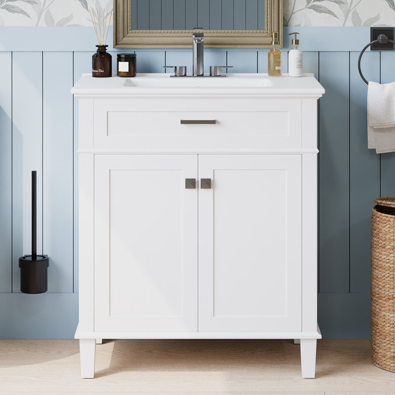 30" Single Bathroom Vanity With Ceramic Sink, White