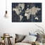 Carte du vieux monde en bleu sur toile, ensemble de 3 pièces-1762527560