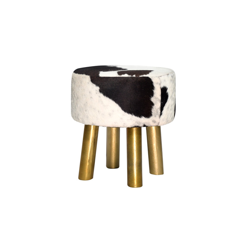 Black and White Cowhide Stool With Gold Legs